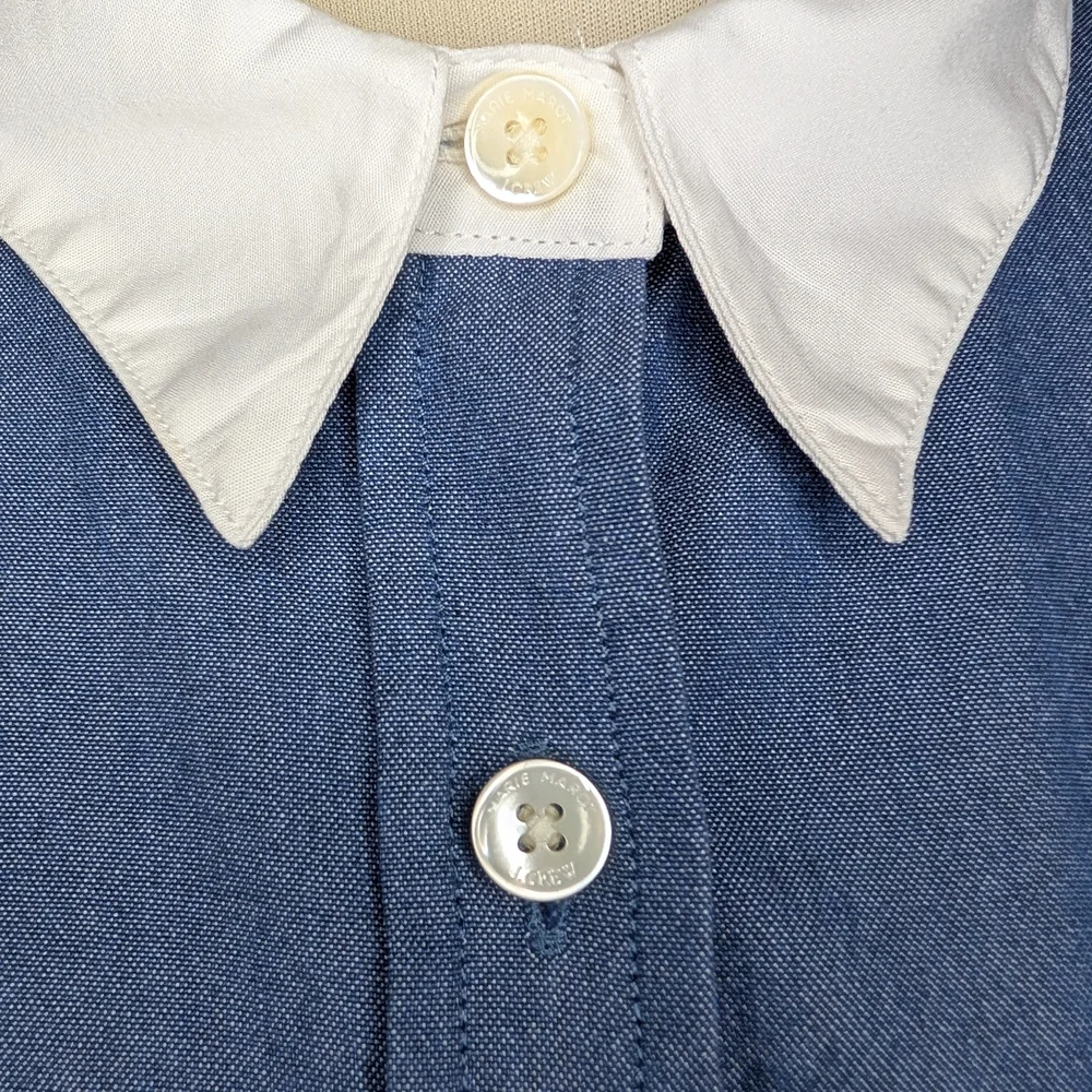J. Crew Marie Marot Women's Blue Blouse with White Collar - Picture 6 of 10